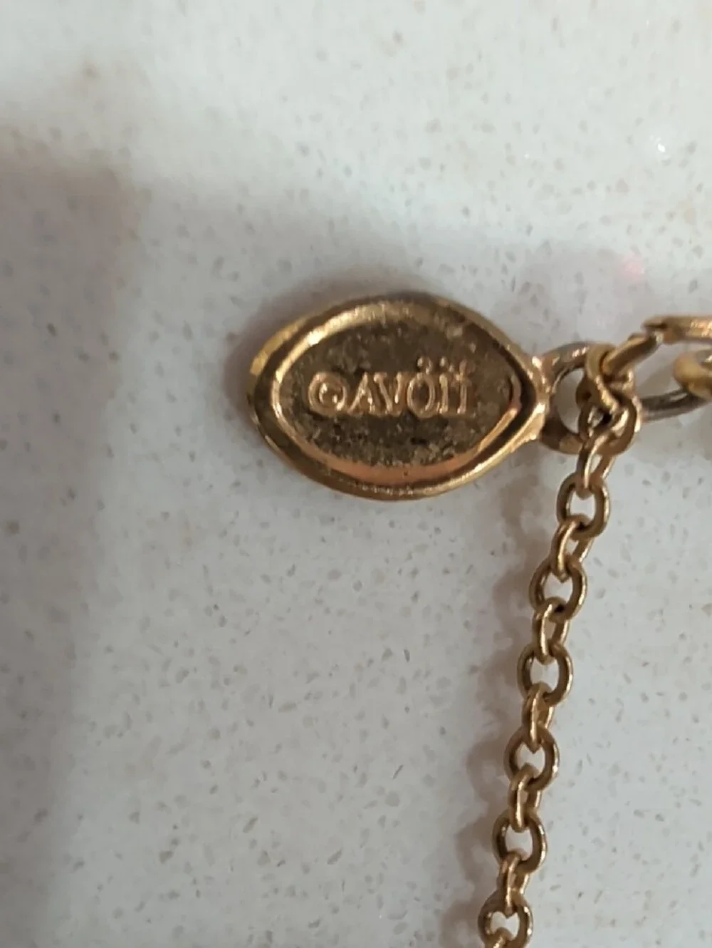 Avon Gold-Tone Faux Opal Cluster Necklace with Pearl Drop